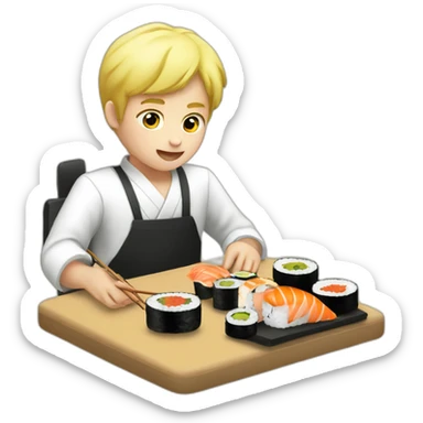 Blond boy eating sushi sticker