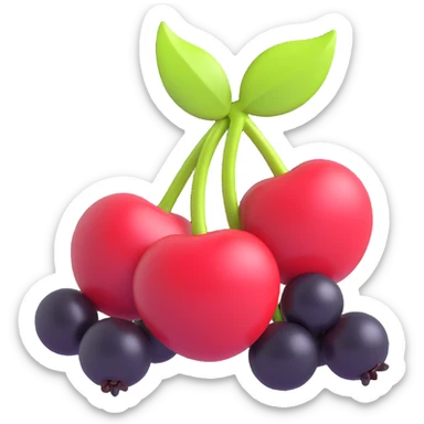 Make the cherry antipy as volumetric as possible, add expressive lighting and shading, change the color of the berries to black, in a modern 3D iOS style with a clean background. sticker