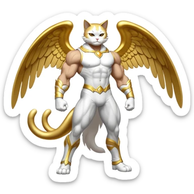 Golden Divine god angel Omni Black and white Super muscular Buff sigma Gigachad cat full body tuxedo colored  sticker