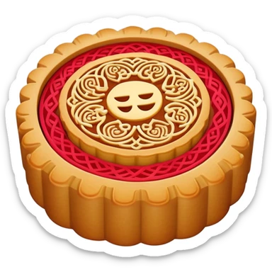 Chinese mooncake with pattern on top for Mid-Autumn Festival, simplified emoji style with bold outlines and bright colors, cartoon style Yue Bing dessert sticker