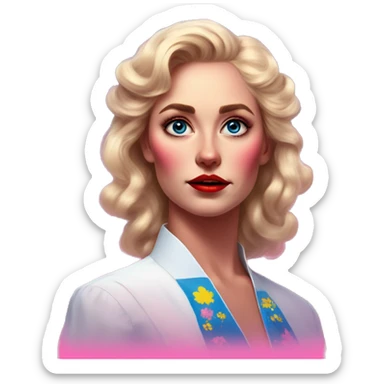 Synthwave swedish communist in Elsa style, oil paint, epic eyes, intricate lips, exquisite pose, beautiful, desirable, logical, Midsommar  sticker