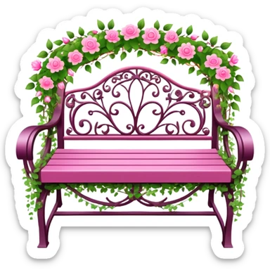 Pink garden bench wrapped in flower, vines, & lights  sticker