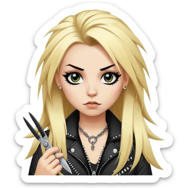 punk- girl with long blonde hair and scissors in hand sticker
