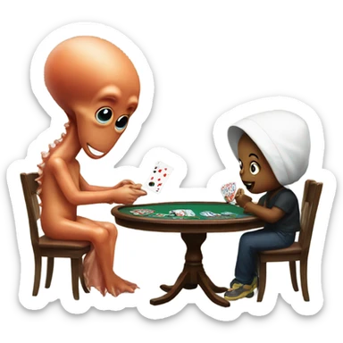Baby and squid playing poker  sticker