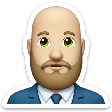 green-eyed overweight bald man with a long beard in a blue suit sticker