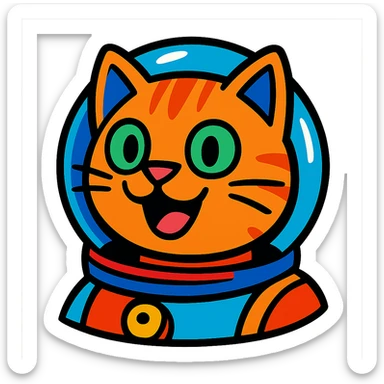 cat's head in a shiny astronaut helmet, playful style, bold lines, vibrant colors sticker