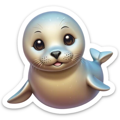 Cinematic Cute Seal Portrait Emoji, Head tilted playfully and inquisitively, with a shiny, smooth body accented by a subtle blush and round, sparkling eyes, Simplified yet irresistibly adorable features, highly detailed, glowing with a warm, friendly aquatic glow, high shine, affectionate and lively, stylized with a touch of endearing charm, soft glowing outline, capturing the essence of a mischievous marine friend that feels like it could pop out of the screen into your arms! sticker