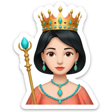 Queen – coral staff + turquoise gown. sticker