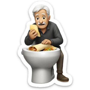 old man on the toilet eating a burrito  sticker