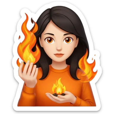 Dark haired woman with fire in her hands sticker