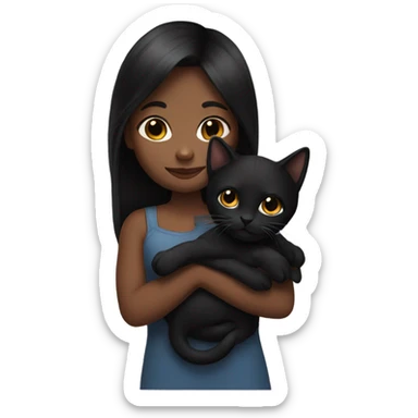 Girl holding black kitty. The girl has dark long hair and dark skin sticker