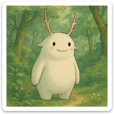 whimsical forest spirit with soft colors and gentle expression in ghibli style sticker