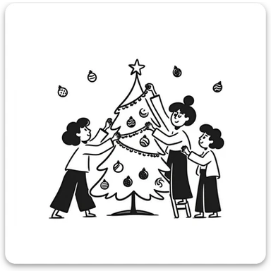 people decorating a Christmas tree sticker