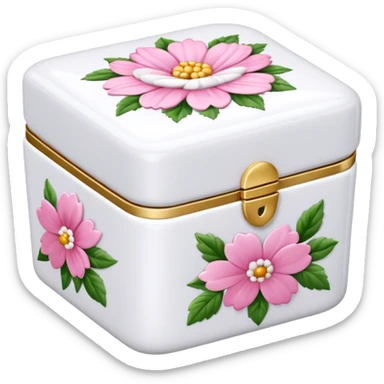 pink and white porcelain box with flowers  sticker