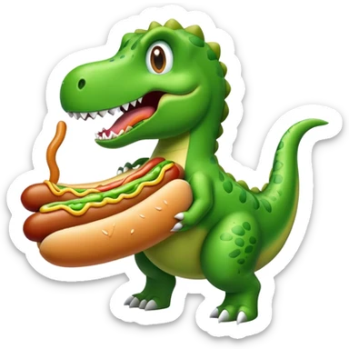 Dinosaur with a long hotdog in his mouth sticker
