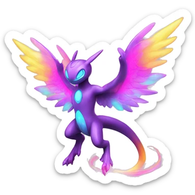 Celestial Neon Colors Vibrant Colors Flying Futuristic Fakémon-Legendary-Pokémon-Creature Full Body sticker