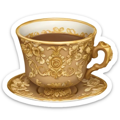 Light brown and gold vintage rococo coffee cup  sticker