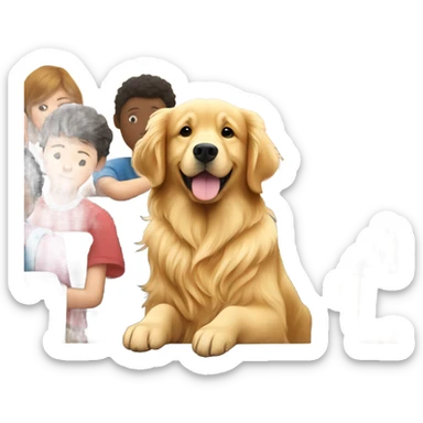 golden retriever surrounded by school students and a teacher  sticker