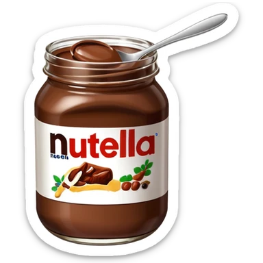 Nutella with a spoon. The glas of Nutella is almost empty . Only the one carriage of Nutella  sticker