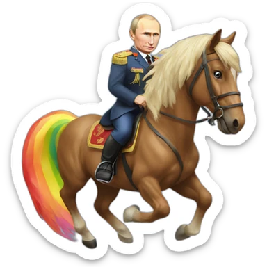 Vladimir putin riding a rainbow horse sticker