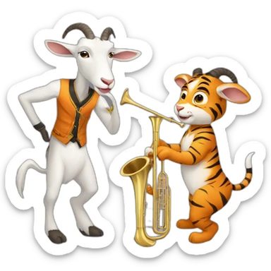 A goat and tiger fusion playing the trombone sticker