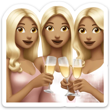 Three blonde long hair girls drinking champagne with rose gold outfits sticker