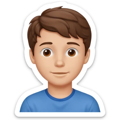 cute boy happy with heart eyes wavy short brown hair blue shirt sticker