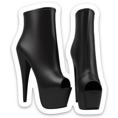 Realistic pair of black peep toe leather high heel bootie boots facing forward.  sticker