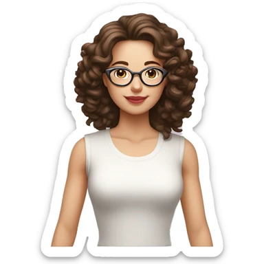 Femme blanche, brune, cheveux longs bouclés, lunettes rose pâle sticker