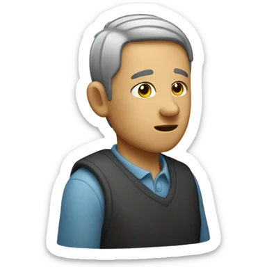 A person holding their ear to welcome a story sticker