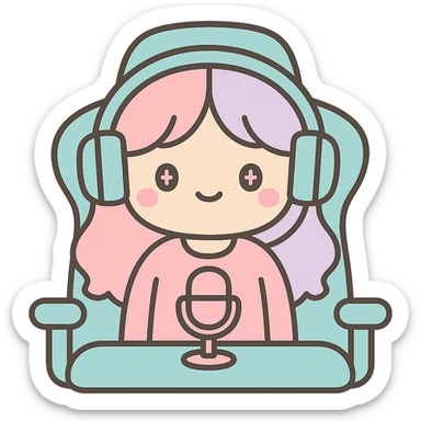 Make the streamer a female with headphones and a gaming chair in kawaii style. Remove the background. sticker