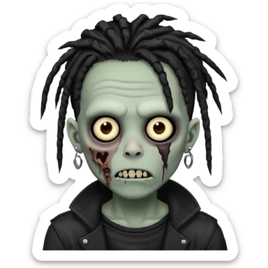 Grey pale skinned zombie boy skin so with black dreadlocks. Nose and ear piercings. Emo. sticker