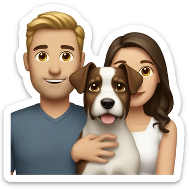 Brunette husband and wife with small white and brown dog sticker