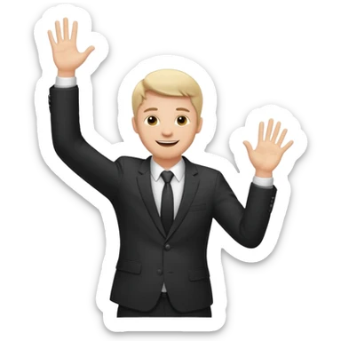 white man in formal suit throws up his hands sticker