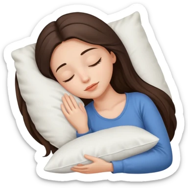 a beautiful brunette girl sleeping with a white pillow under her head  sticker