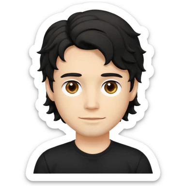 zumbie masculino cabelo ondulado médio preto, camiseta preta sticker