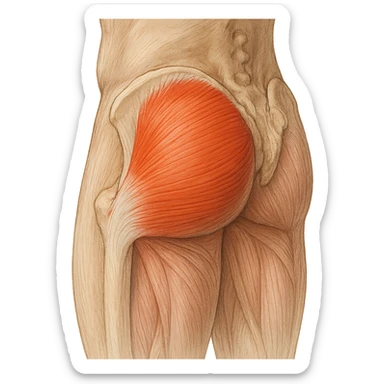 realistic and educational illustration of the gluteus medius muscle, precise anatomical details, highlighted compared to other muscles in the region, lateral and posterior view, neutral background, no explicit references to sensitive parts sticker