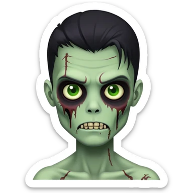 brunette zombie boy with horror green skin and long black hair sticker