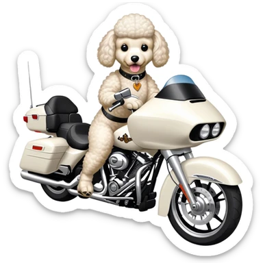 Poodle riding white Harley Road glide sticker
