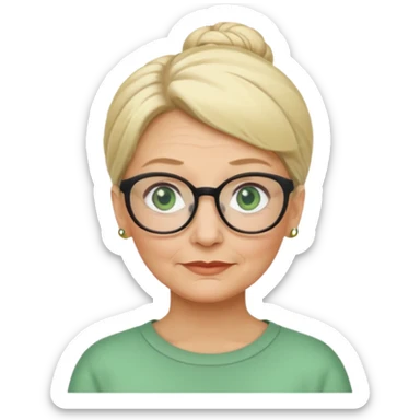 older teacher with blonde bun green eyes and glasses sticker