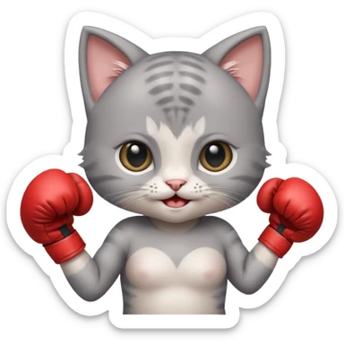 Very Happy cute Gray baby girl kitten boxing  sticker