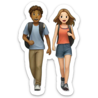 2 teenagers in town including one who stops in the middle of the road to catch a Pokemon sticker