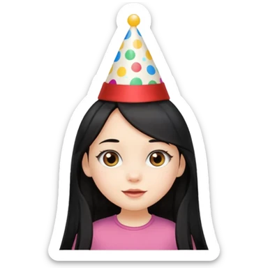 a little girl with long black hair with birthday hat, wearing glassé















 sticker