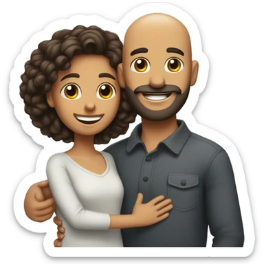 Happy-secret-couple-wheatish-bald-guy-with-beard-with-boy-long -haircut-girl-hug-eachother sticker