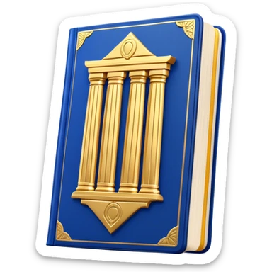 A golden yellow book with royal blue accents, smooth and polished, embossed with a symbol of six pillars, a sun, or a glowing mirror, radiating strength, confidence, and the power of self-worth.  sticker
