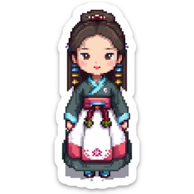 Korean girl in hanbok traditional dress sticker