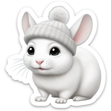 White chinchilla with beanie sticker