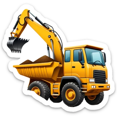 Excavator putting dirt in dump truck sticker