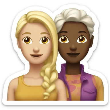 Blonde and brunette lesbian couple  sticker