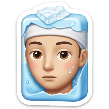 Face with one swollen cheek with square ice pack applied to it sticker